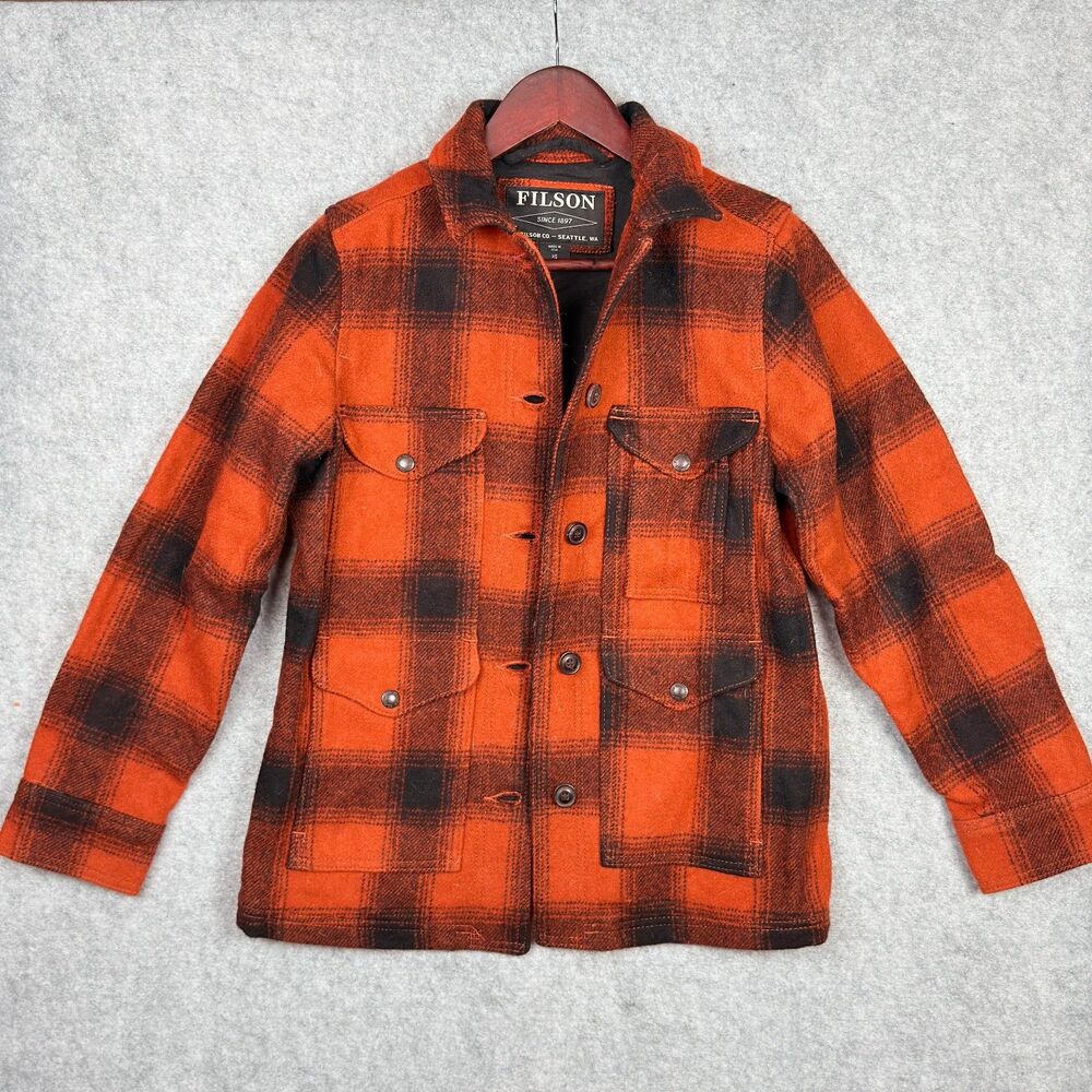 Filson Mackinaw Wool Cruiser Jacket Women XS Red Black Buffalo Plaid USA made
